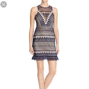 NWT Bloomingdales (Aqua) navy & beige lace dress